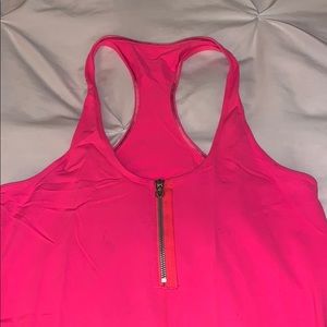 Neon Pink Lululemon Tank with Half Zip Detail